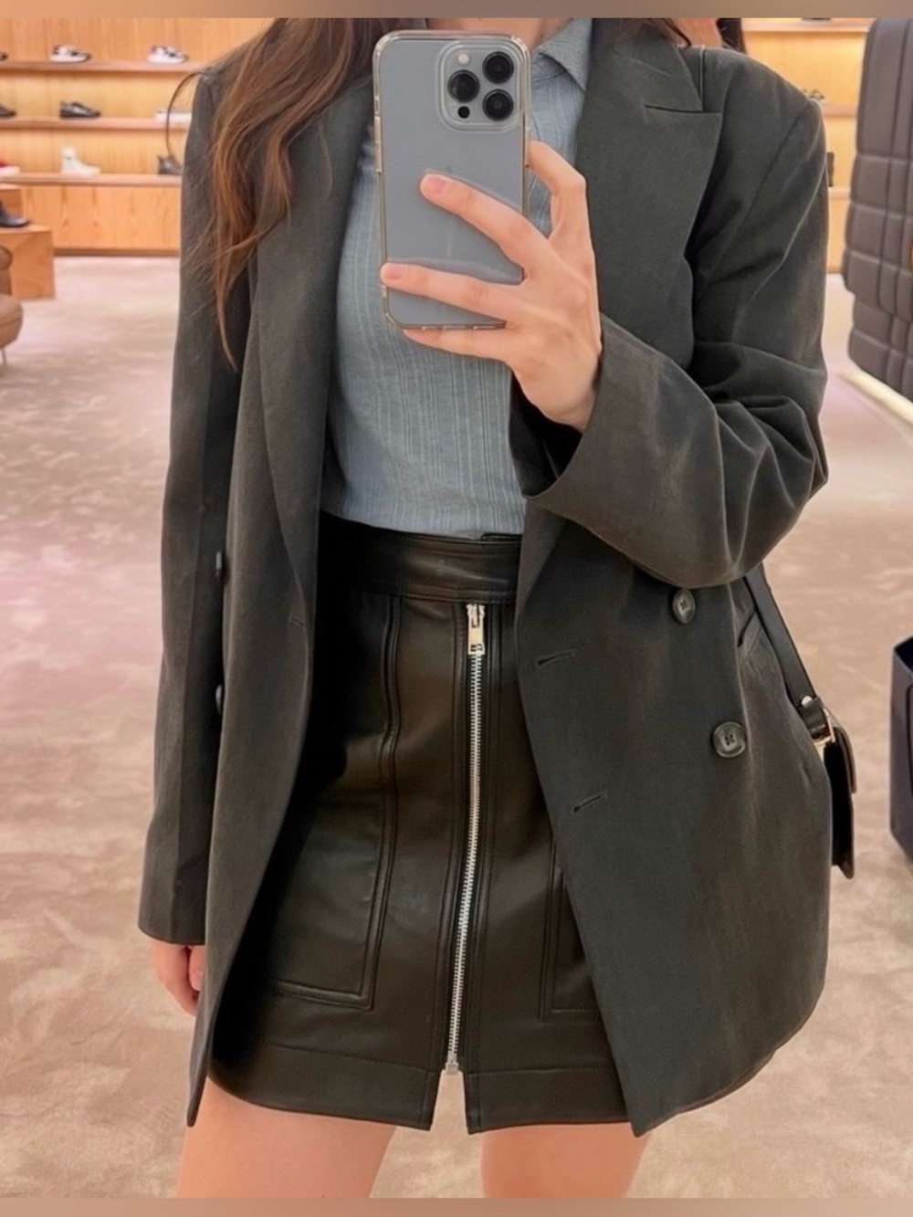 Theory Black Leather Mini Skirt